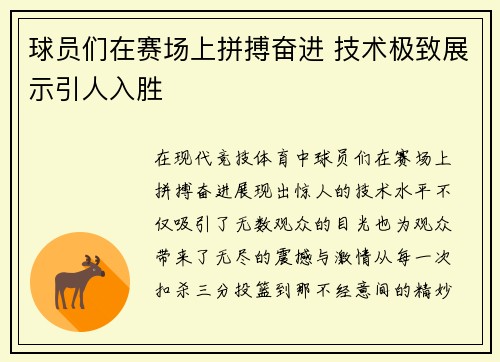 球员们在赛场上拼搏奋进 技术极致展示引人入胜